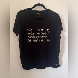 MICHAEL KORS Black/gold Studded Logo T-shirt Size Large Women